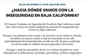 TENUE POSICIONAMIENTO DEL CCSP DE BAJA CALIFORNIA SOBRE EL TEMA DE LA INSEGURIDAD EN LA ENTIDAD